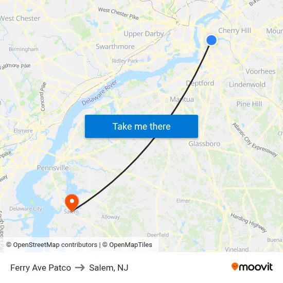 Ferry Ave Patco to Salem, NJ map