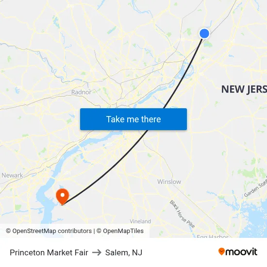 Princeton Market Fair to Salem, NJ map