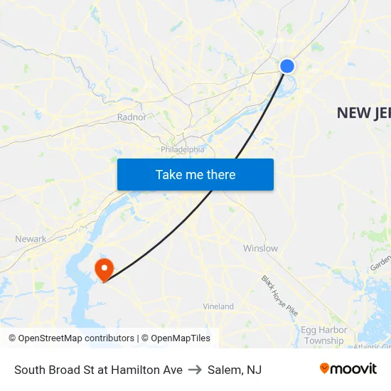 South Broad St at Hamilton Ave to Salem, NJ map