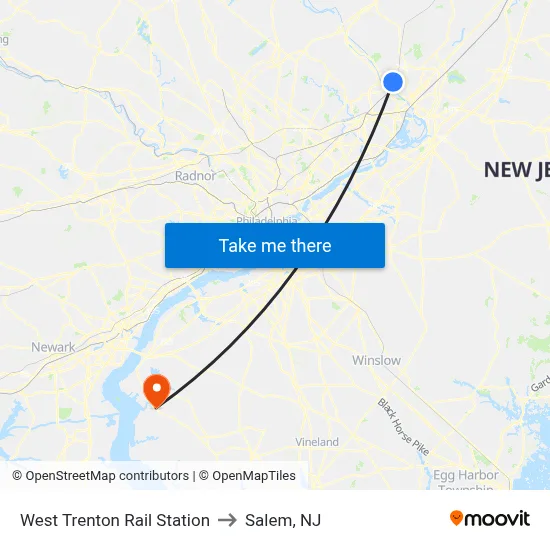 West Trenton Rail Station to Salem, NJ map