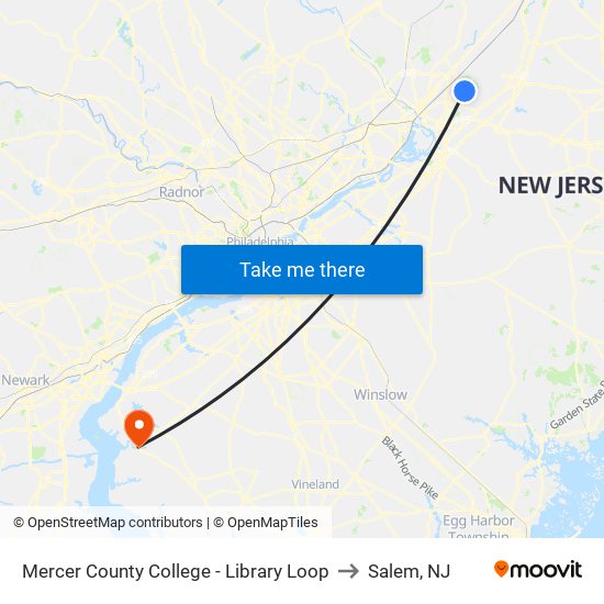 Mercer County College - Library Loop to Salem, NJ map