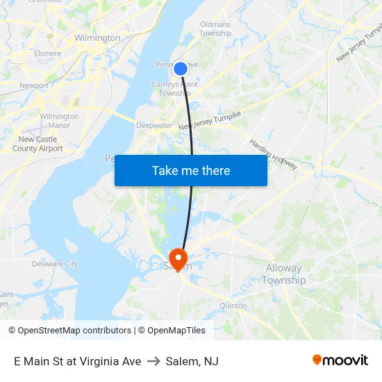 E Main St at Virginia Ave to Salem, NJ map