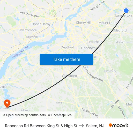 Rancocas Rd Between King St & High St to Salem, NJ map