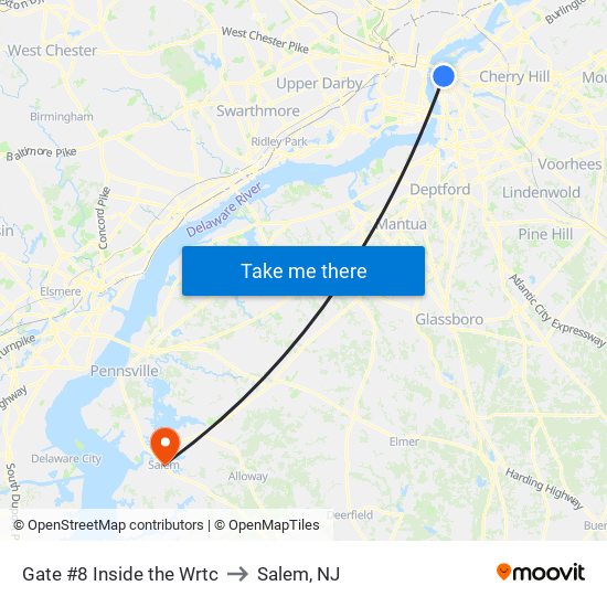 Gate #8 Inside the Wrtc to Salem, NJ map