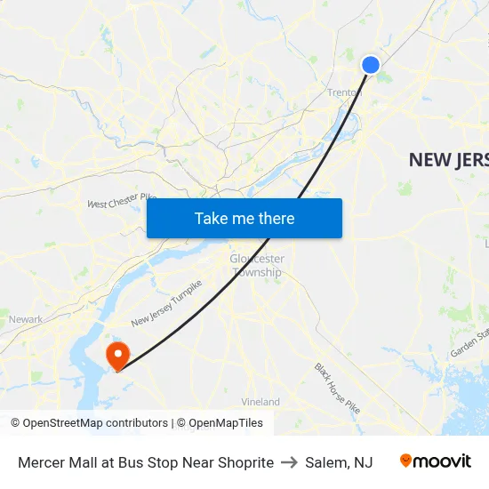 Mercer Mall at Bus Stop Near Shoprite to Salem, NJ map