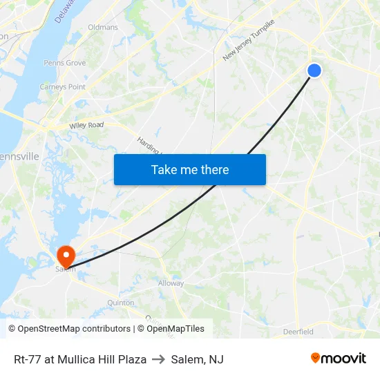 Rt-77 at Mullica Hill Plaza to Salem, NJ map