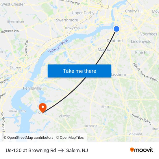 Us-130 at Browning Rd to Salem, NJ map
