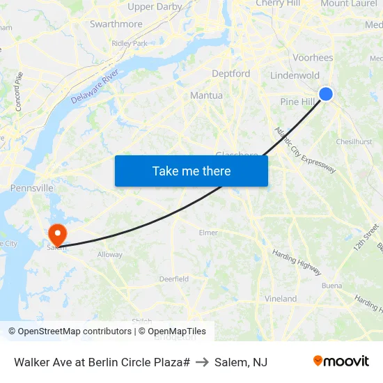 Walker Ave at Berlin Circle Plaza# to Salem, NJ map