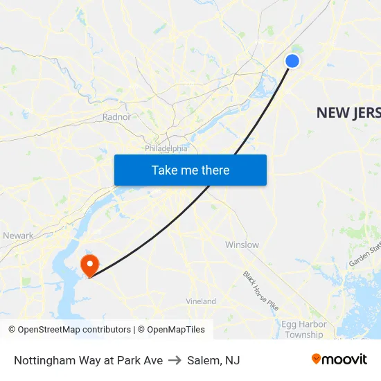 Nottingham Way at Park Ave to Salem, NJ map