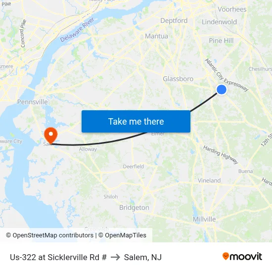 Us-322 at Sicklerville Rd # to Salem, NJ map