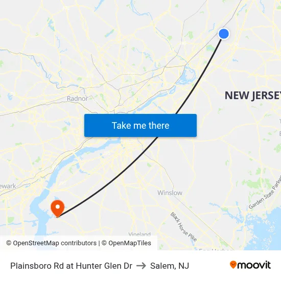 Plainsboro Rd at Hunter Glen Dr to Salem, NJ map