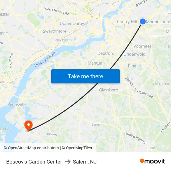 Boscov's Garden Center to Salem, NJ map