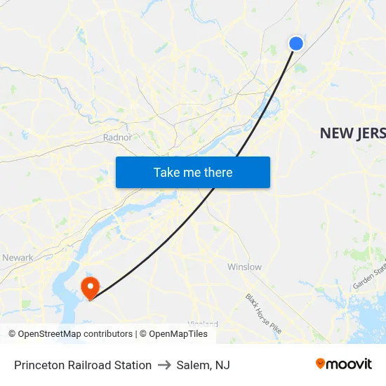 Princeton Railroad Station to Salem, NJ map