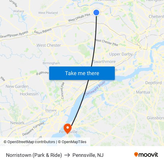 Us to Pennsville, NJ map