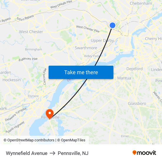 Wynnefield Avenue to Pennsville, NJ map