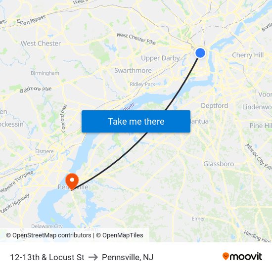 12-13th & Locust St to Pennsville, NJ map