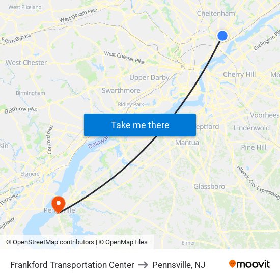 Frankford Transportation Center to Pennsville, NJ map