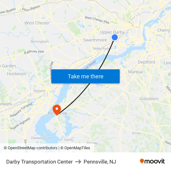 Darby Transportation Center to Pennsville, NJ map