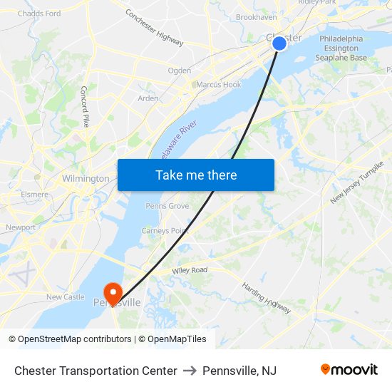 Chester Transportation Center to Pennsville, NJ map