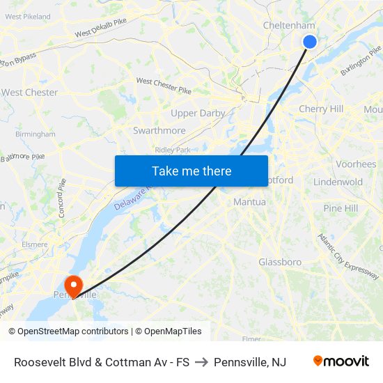 Roosevelt Blvd & Cottman Av - FS to Pennsville, NJ map
