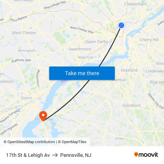 17th St & Lehigh Av to Pennsville, NJ map