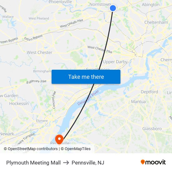 Plymouth Meeting Mall to Pennsville, NJ map