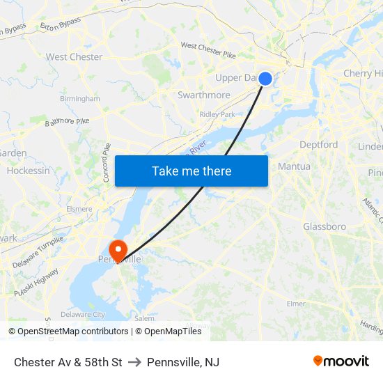 Chester Av & 58th St to Pennsville, NJ map