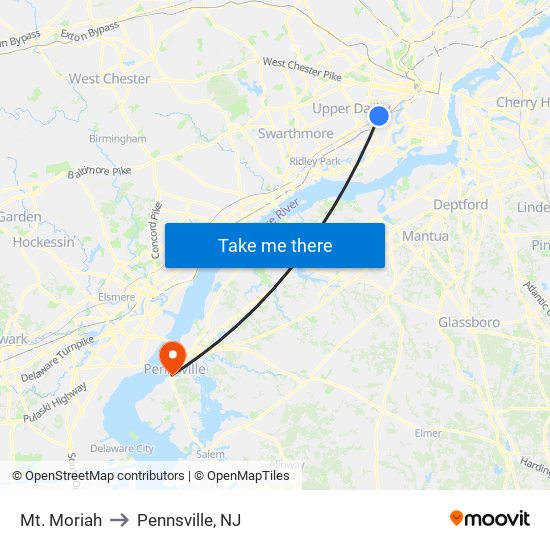 Mt. Moriah to Pennsville, NJ map