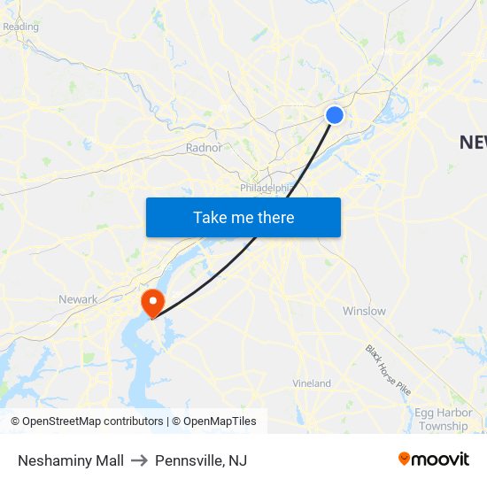 Neshaminy Mall to Pennsville, NJ map