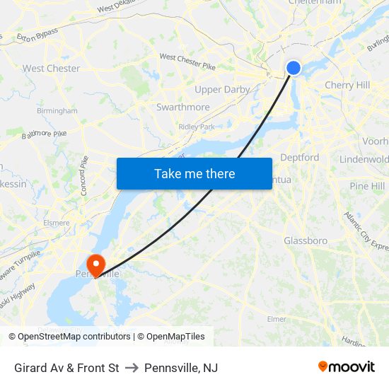 Girard Av & Front St to Pennsville, NJ map