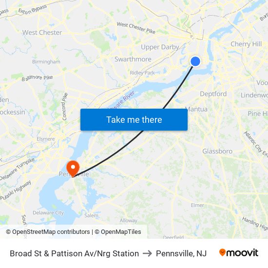 Broad St & Pattison Av/Nrg Station to Pennsville, NJ map