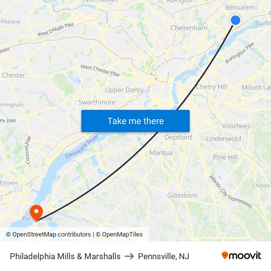 Philadelphia Mills & Marshalls to Pennsville, NJ map