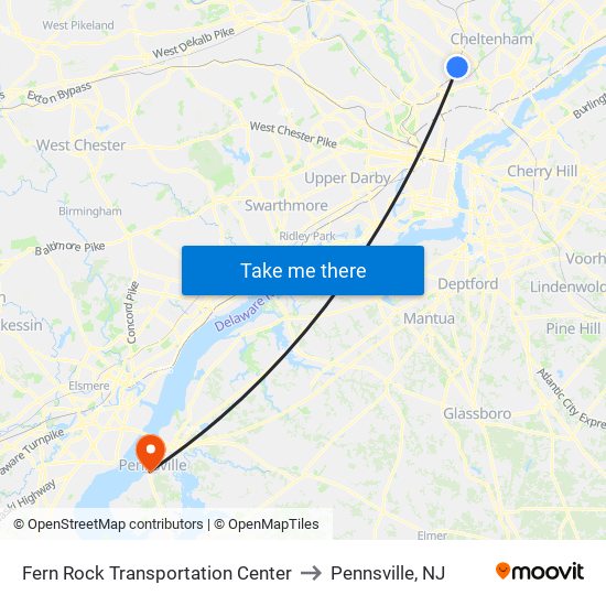 Fern Rock Transportation Center to Pennsville, NJ map
