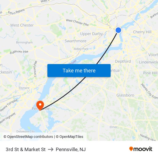 3rd St & Market St to Pennsville, NJ map