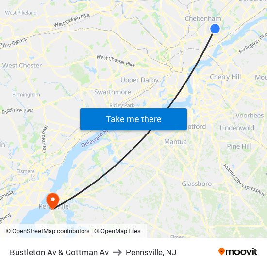 Bustleton Av & Cottman Av to Pennsville, NJ map