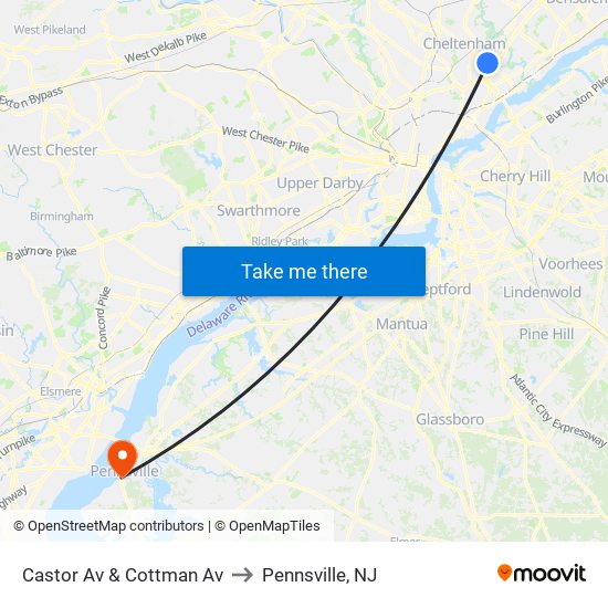 Castor Av & Cottman Av to Pennsville, NJ map