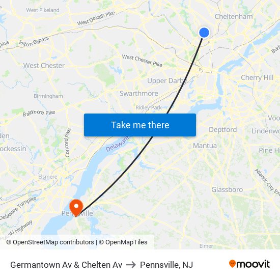 Germantown Av & Chelten Av to Pennsville, NJ map