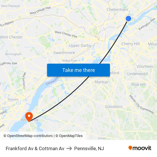 Frankford Av & Cottman Av to Pennsville, NJ map