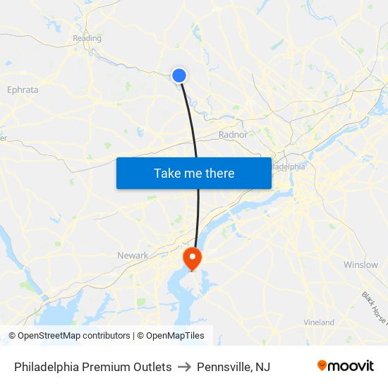 Philadelphia Premium Outlets to Pennsville, NJ map