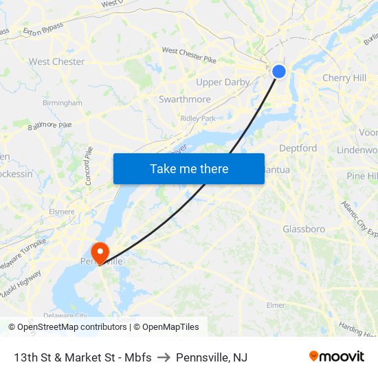 13th St & Market St - Mbfs to Pennsville, NJ map