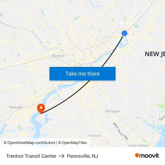 Trenton Transit Center to Pennsville, NJ map