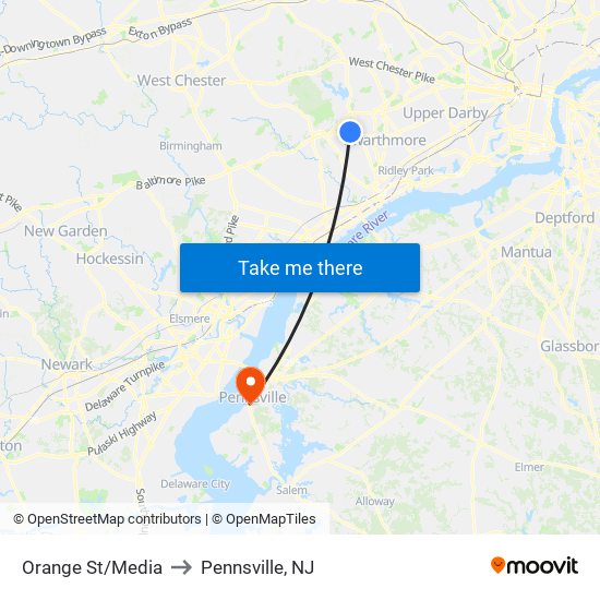 Orange St/Media to Pennsville, NJ map