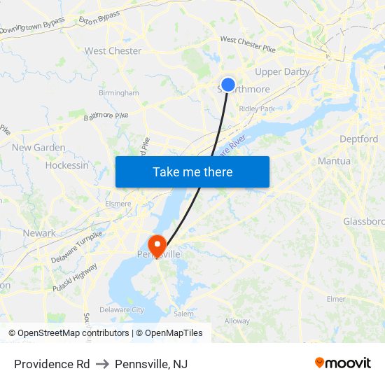 Providence Rd to Pennsville, NJ map