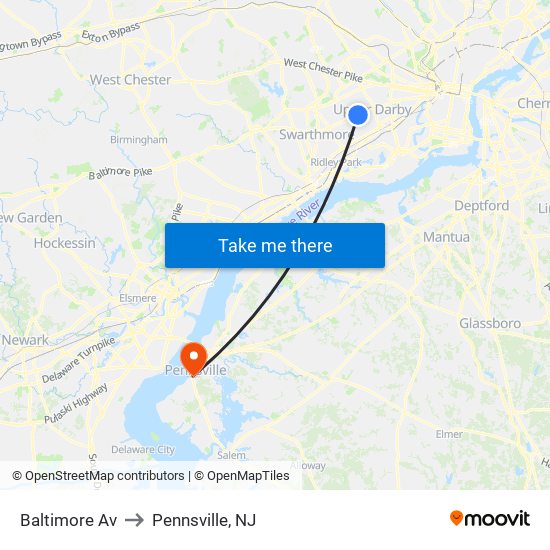 Baltimore Av to Pennsville, NJ map