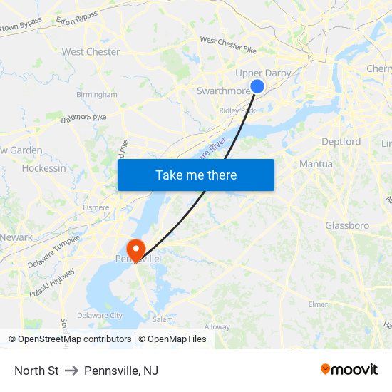 North St to Pennsville, NJ map