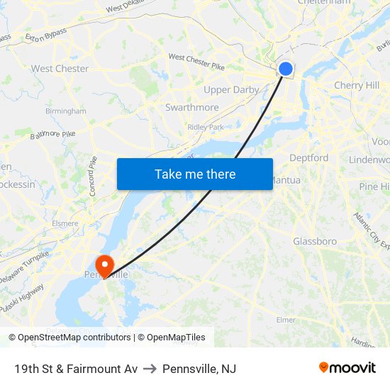 19th St & Fairmount Av to Pennsville, NJ map