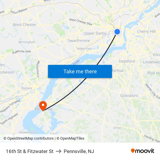 16th St & Fitzwater St to Pennsville, NJ map
