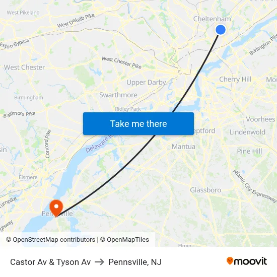 Castor Av & Tyson Av to Pennsville, NJ map
