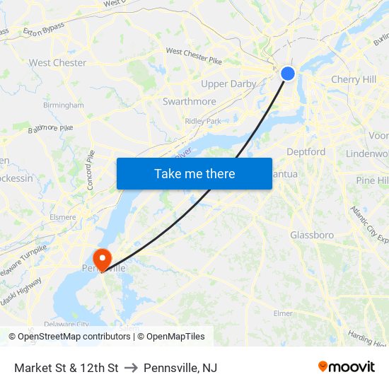 Market St & 12th St to Pennsville, NJ map