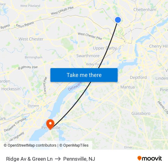 Ridge Av & Green Ln to Pennsville, NJ map